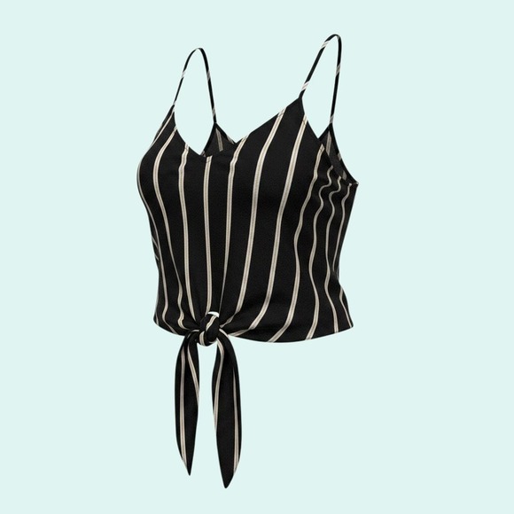 Forever 21 Tops - Forever 21 M Striped Crop Tank Y2K Streetwear Casual Minimalist Top Tie Front